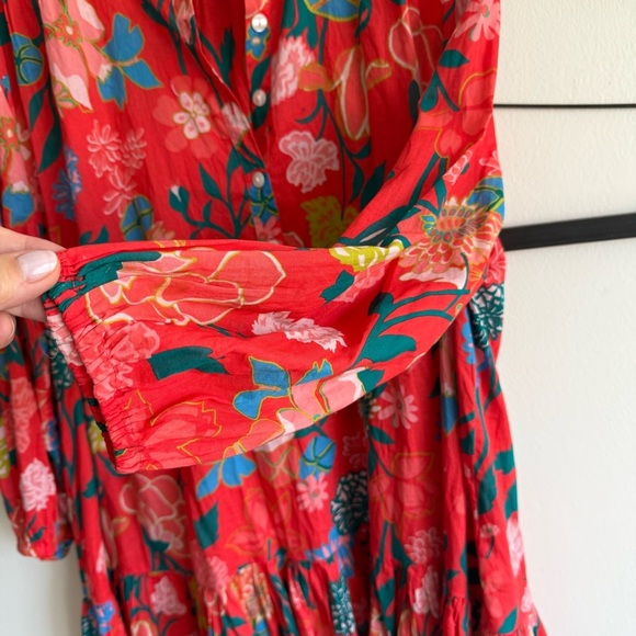 J Crew Floral Cotton Swing Dress Red Boho Tiered Womens M Resort Vacation Chic - Picture 4 of 14